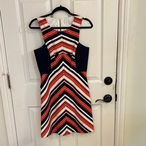 Stylish Chevron Mini Dress - Navy, Red, White